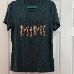 Leopard Print Blessed Mimi Tee - Charcoal